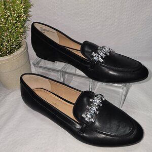 ADRIENNE VITTANDINI WOMEN'S DRU RHINESTONE GLAM LOAFER, BLACK SIZE 8.5 NWOT